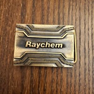 Vintage 1978 Raychem Electronics BTS Solid Brass Belt Buckle -Made In USA